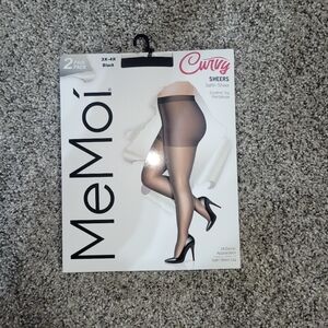 (1) 2-Pack MeMoi Womens Size 3X-4X Black Satin Sheer Control Top Pantyhose